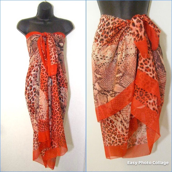 Italian red long or short pareo sarongs wrap python animal print 160125/8 - Picture 1 of 4